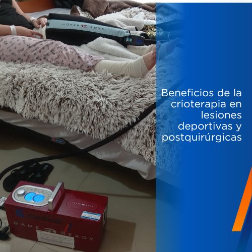 Esta imagen muestra el uso del sistema Game Ready, una tecnología avanzada que combina crioterapia y compresión para acelerar la recuperación en lesiones deportivas y postquirúrgicas.