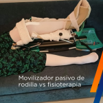 Paciente utilizando un movilizador pasivo de rodilla como complemento de la fisioterapia